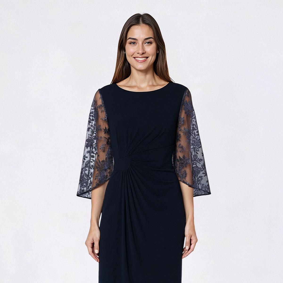 Womens Connected Apparel 3/4 Sheer Sleeve Side Ruch Sheath Dress
