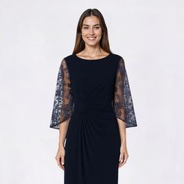 Womens Connected Apparel 3/4 Sheer Sleeve Side Ruch Sheath Dress