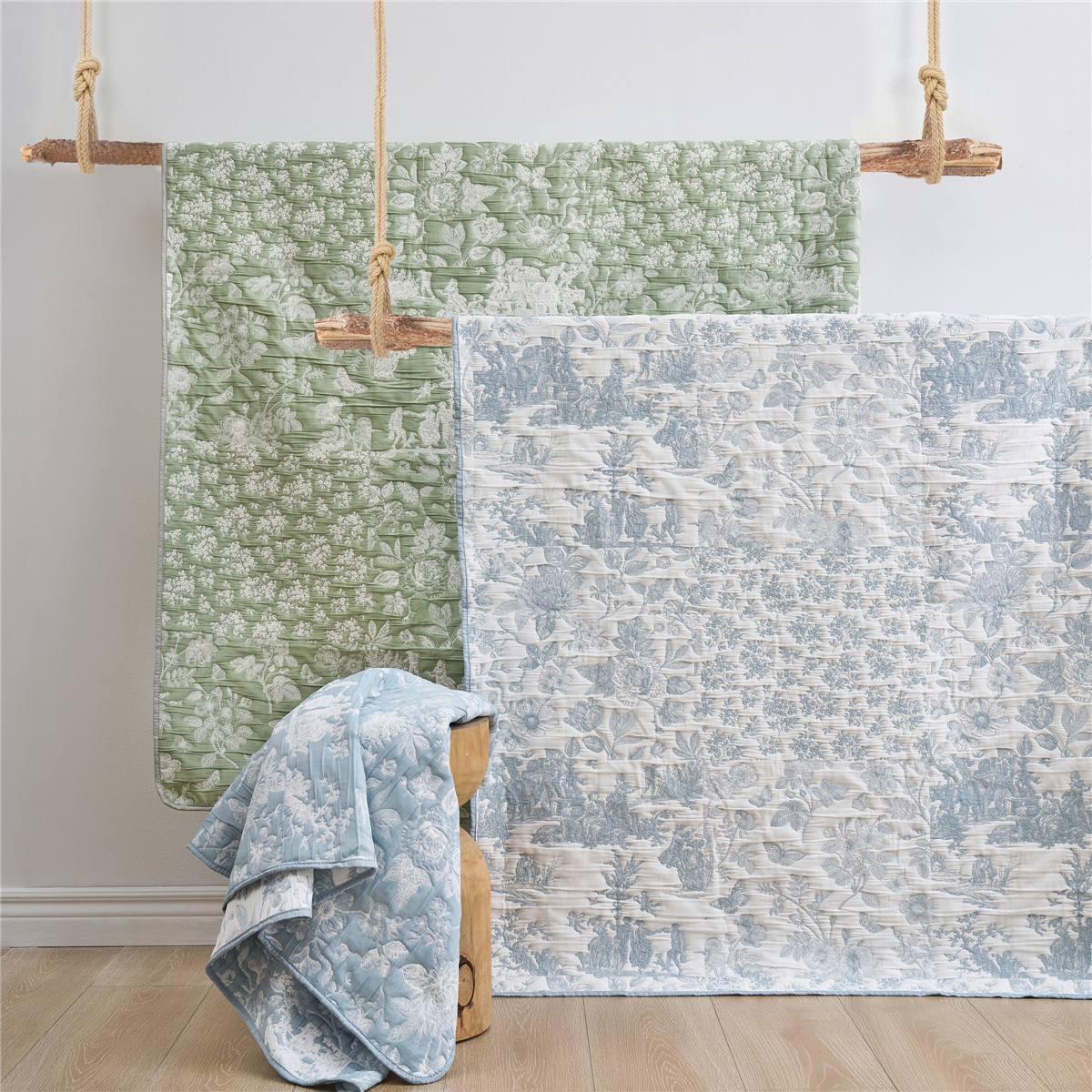 Greenland Home Fashions™ Blue Toile Classic Floral Throw Blanket