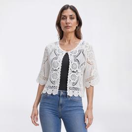 Womens Rabbit Rabbit Rabbit Elbow Sleeve Diamond Lace Shrug