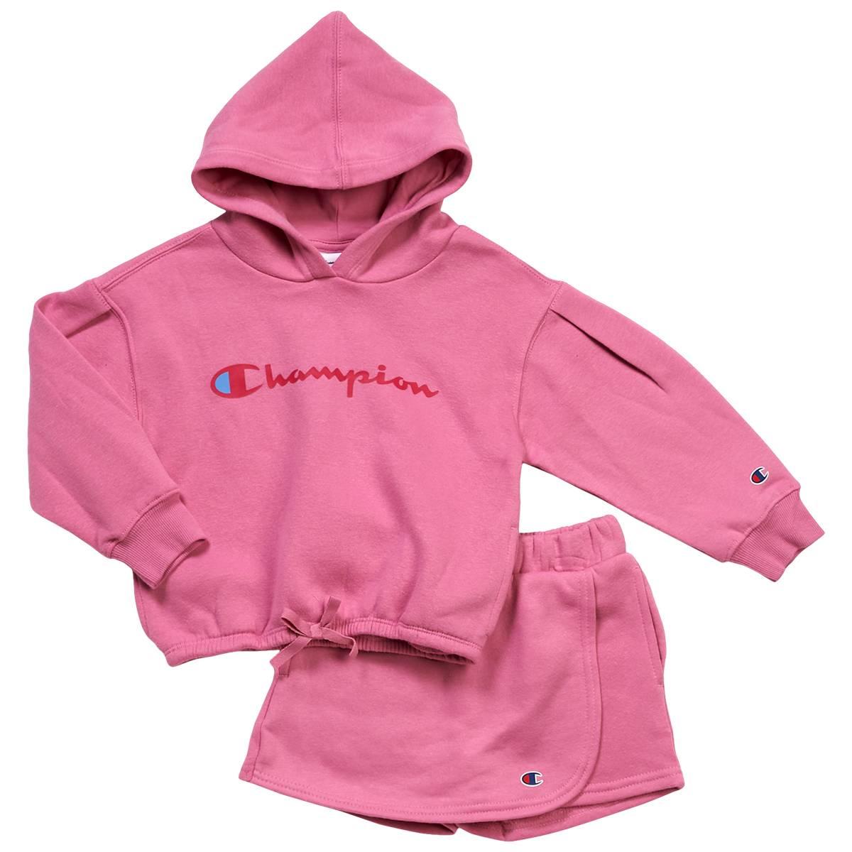 Girls (4-6x) Champion® Pullover Logo Cinch Hoodie & Short Set