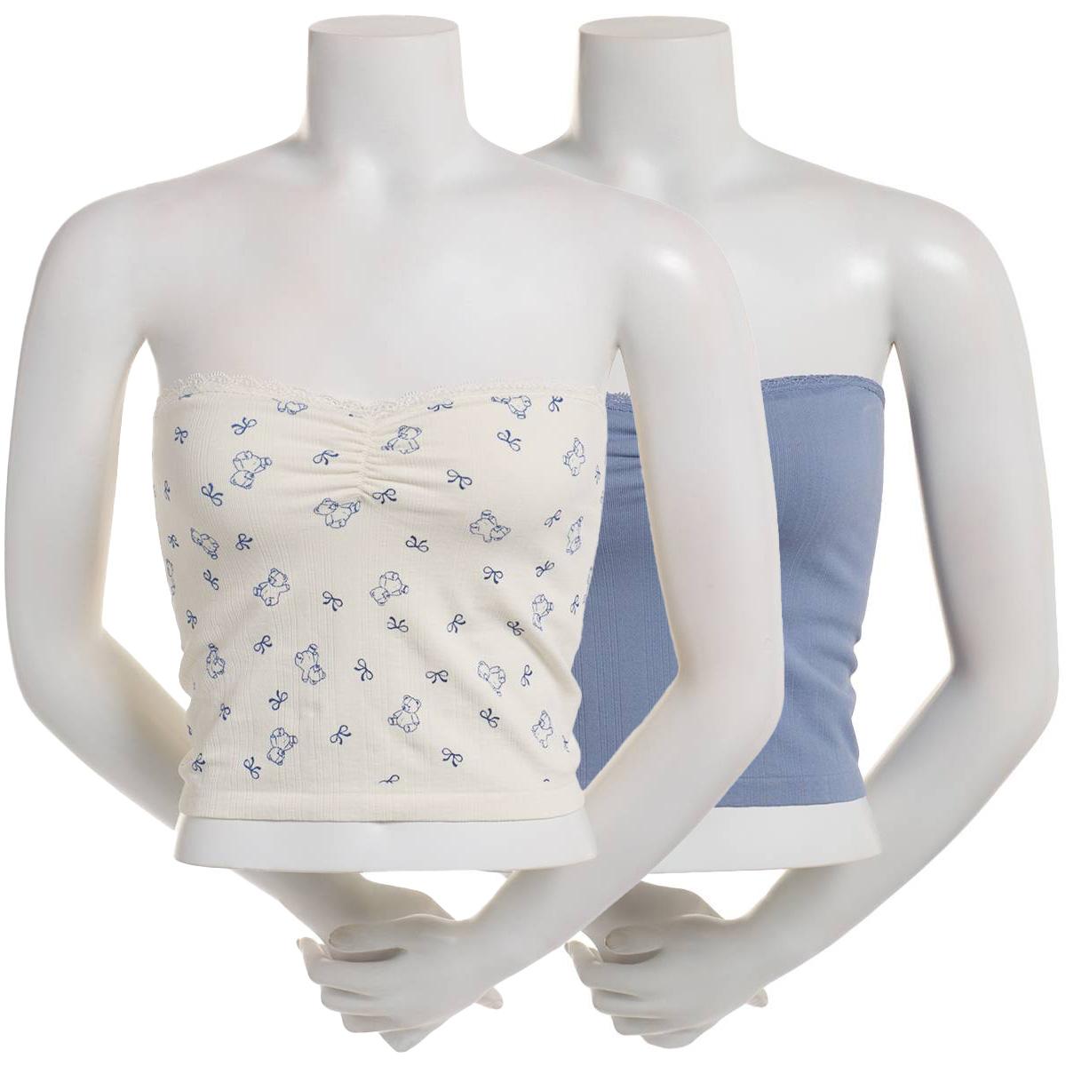 Juniors Pink Rose 2pk. Teddy Bears & Bow Tube Tops with Lace Trim