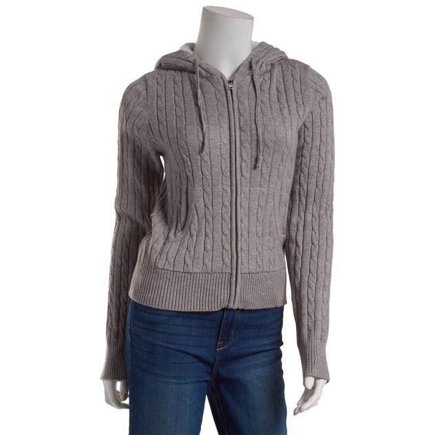 Juniors No Comment Zip Front Sherpa Hoodie Cardigan with Knit Hat