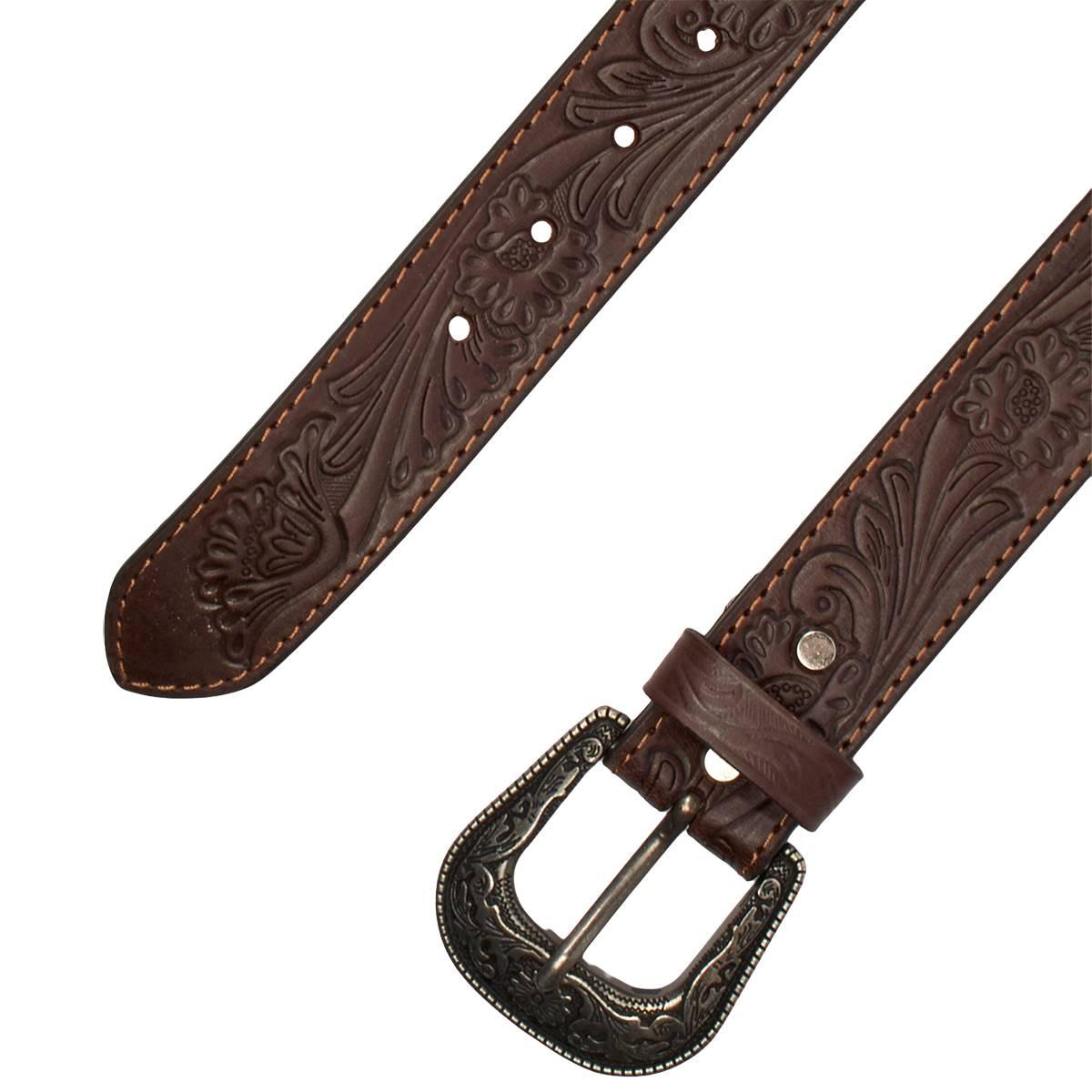 Mens Montauk Leather Club Floral Tooled Western Belt