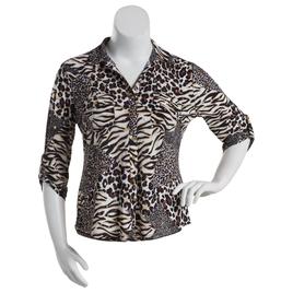 Plus Size Emily Daniels  3/4 Sleeve Button Down Foil Shirt