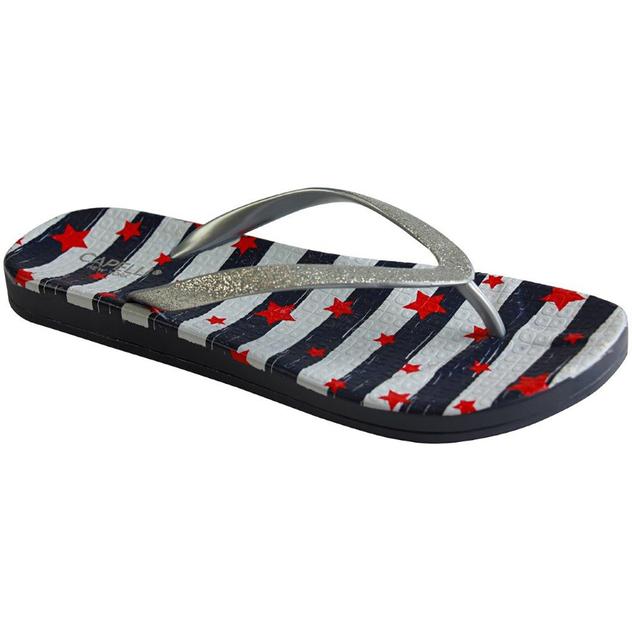 Womens Capelli New York Glitter Stars and Stripes Flip Flops