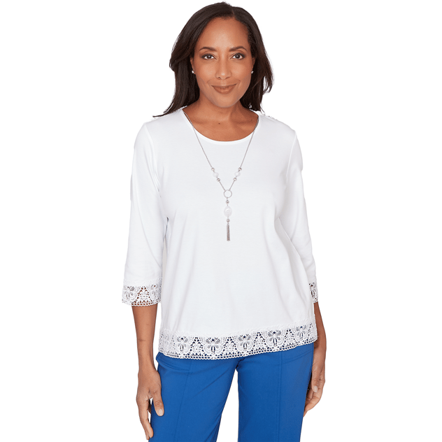 Petite Alfred Dunner The Royal Treatment Lace Trim Blouse