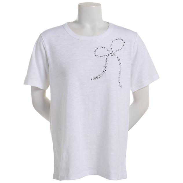 Petite Architect® Short Sleeve Rhinestone Bow Tee