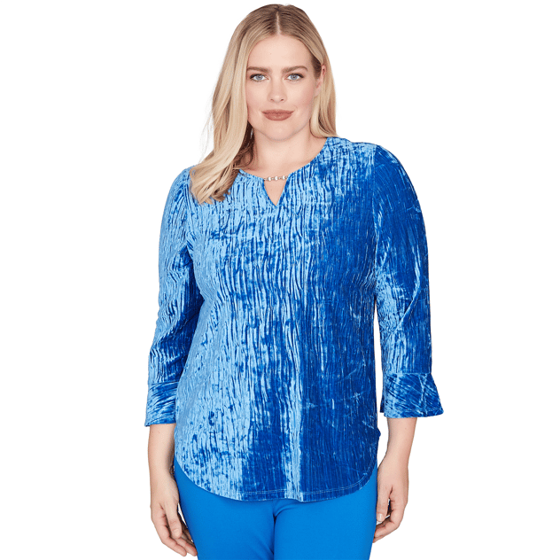 Petite Alfred Dunner Barcelona Crushed Velvet Keyhole Blouse