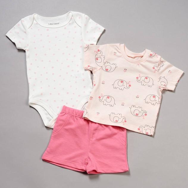 Baby Girl (12-18M) baby views® 3pc. Elephant Top/Bodysuit/Shorts