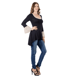 Womens 24/7 Comfort Apparel Black & Beige Hi Low Tunic Top