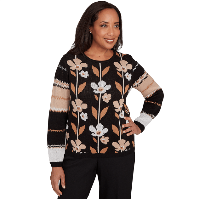 Petite Alfred Dunner Classics Floral Zig Zag Sweater