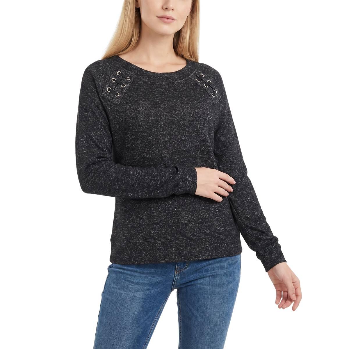 Petite NY Collection Long Raglan Sleeve Space Dye Hacci Top