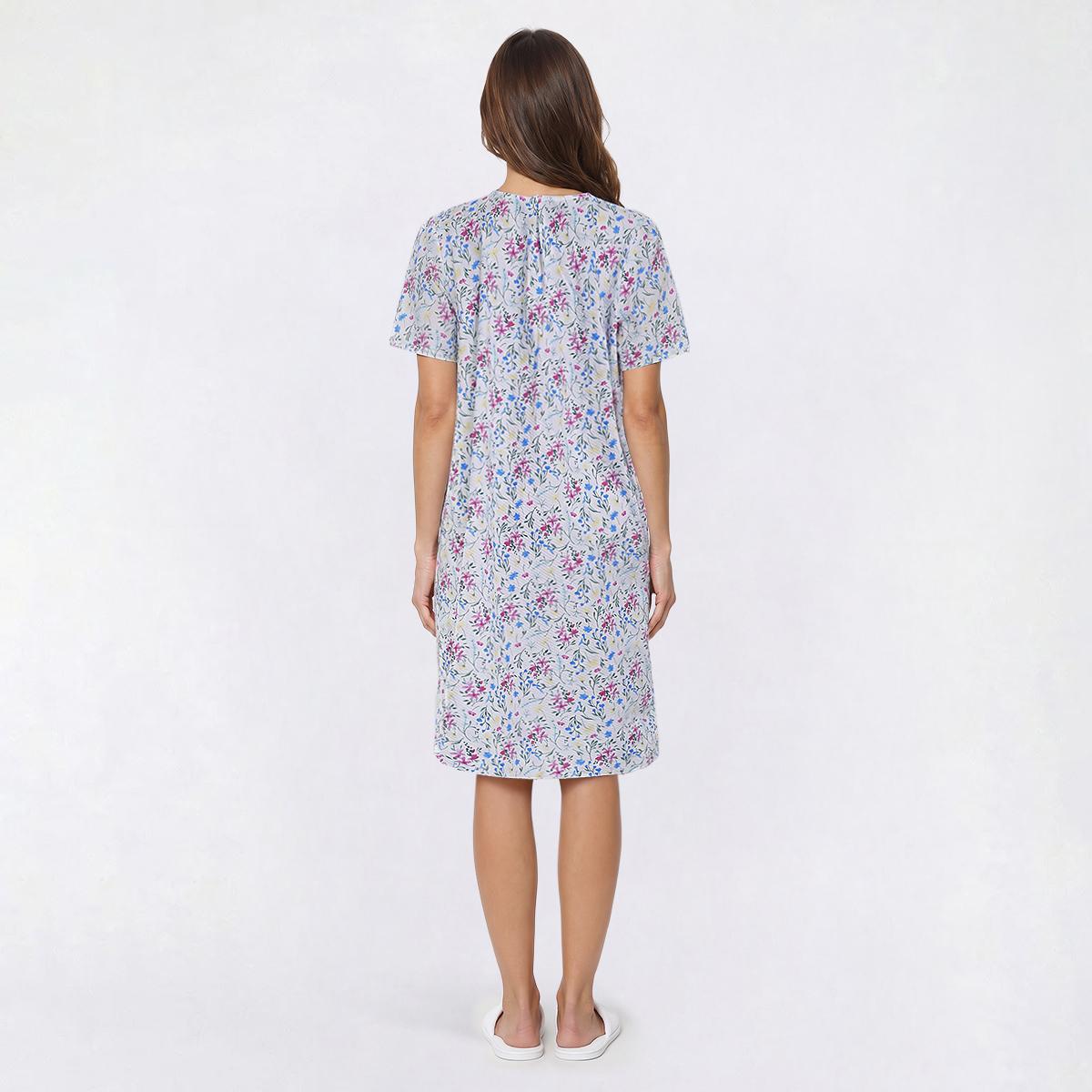 Womens Casual Time Seersucker Floral Embossed Zip Front Duster