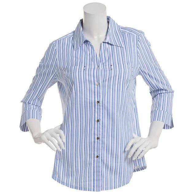 Petite Emily Daniels Stripe Button Down - White/Denim