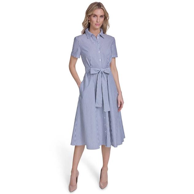 Womens Tommy Hilfiger Short Sleeve Stripe Belt Waist Shirtdress