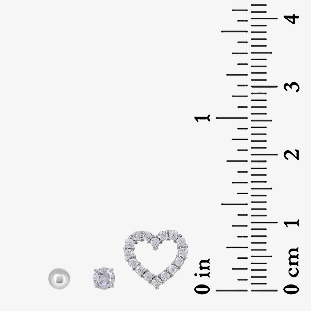 Forever New Sterling Silver Ball, CZ Stud, and Heart Earring Set