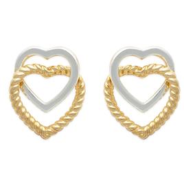 Freedom Two-Tone Smooth & Textured Double Heart Stud Earrings