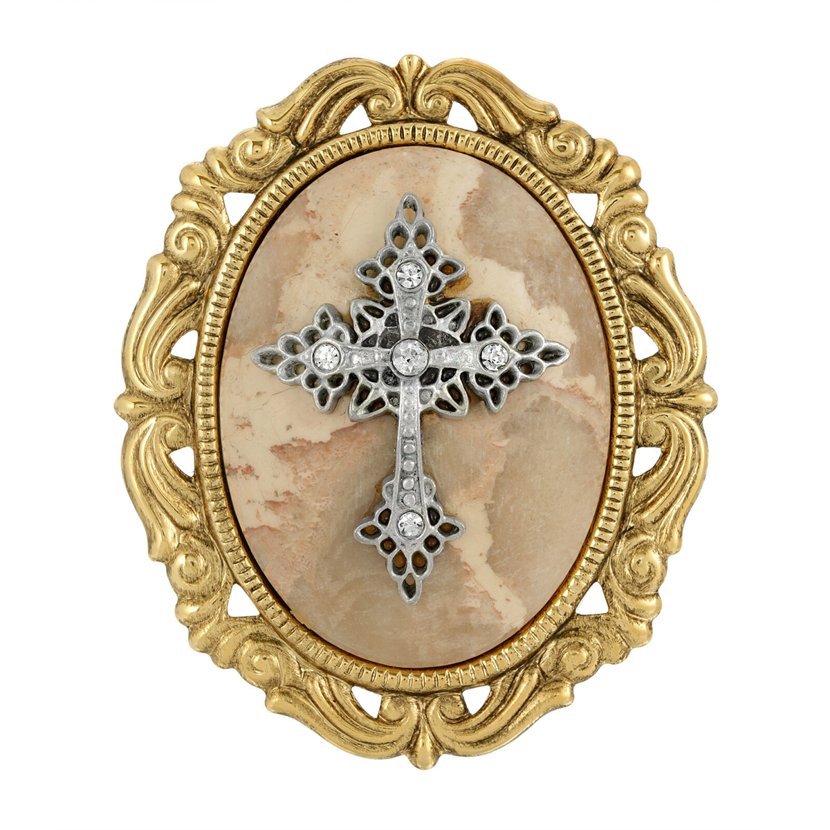 Symbols of Faith 14kt. Gold Dipped Semi-Precious Oval Brooch
