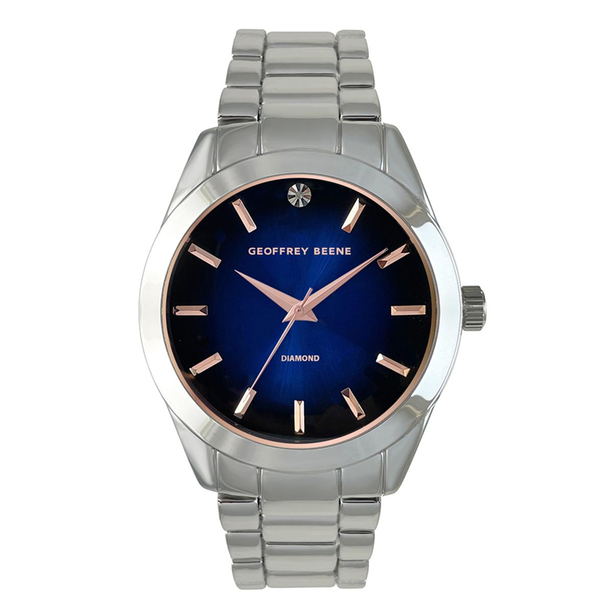 Mens Geoffrey Beene(R) Silver Band/Blue Dial Watch-GBA0008SL