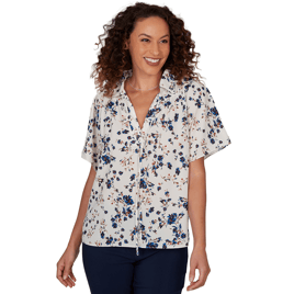 Plus Size Emaline Summer In The City Tie Neck Floral Blouse