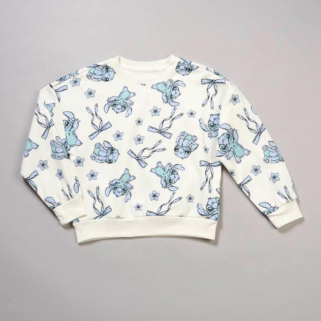 Girls (4-6x) Disney Stitch Floral Bow Sweatshirt