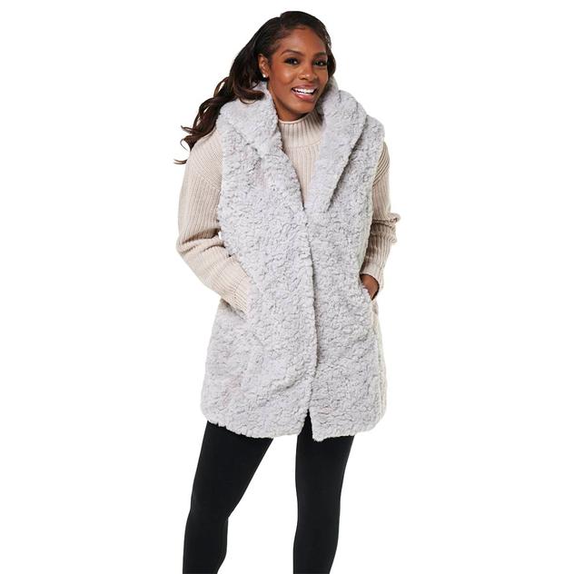 Womens Steve Madden Long Faux Fur Vest with Hood