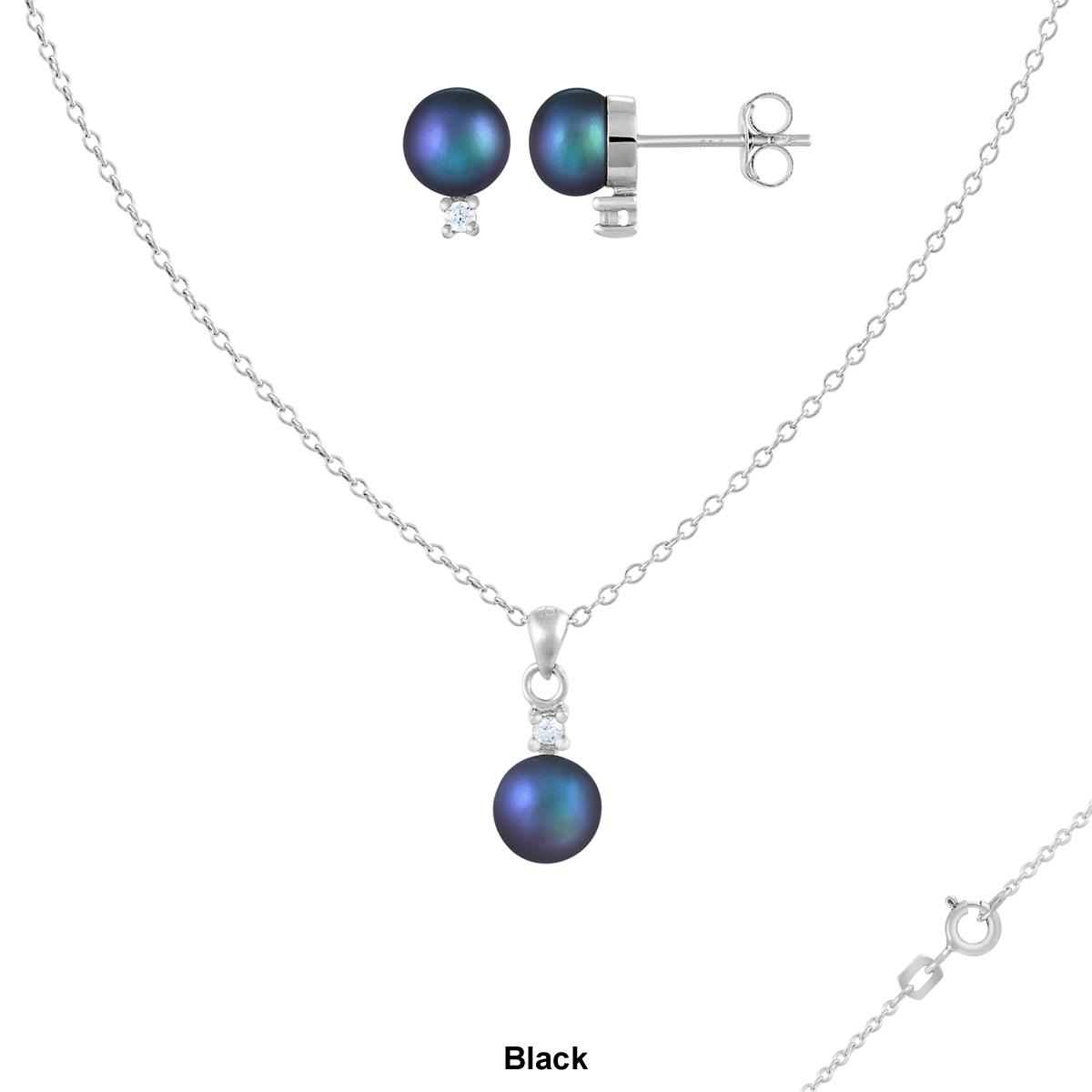 Splendid Pearls Sterling Silver Pearl Necklace &amp; Earrings Set