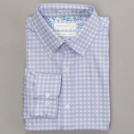 Mens Denim & Flower Checkered Dress Shirt - White/Grey