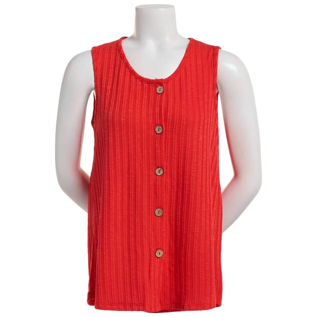 Petite Notations Sleeveless Solid Rib Button Front Blouse