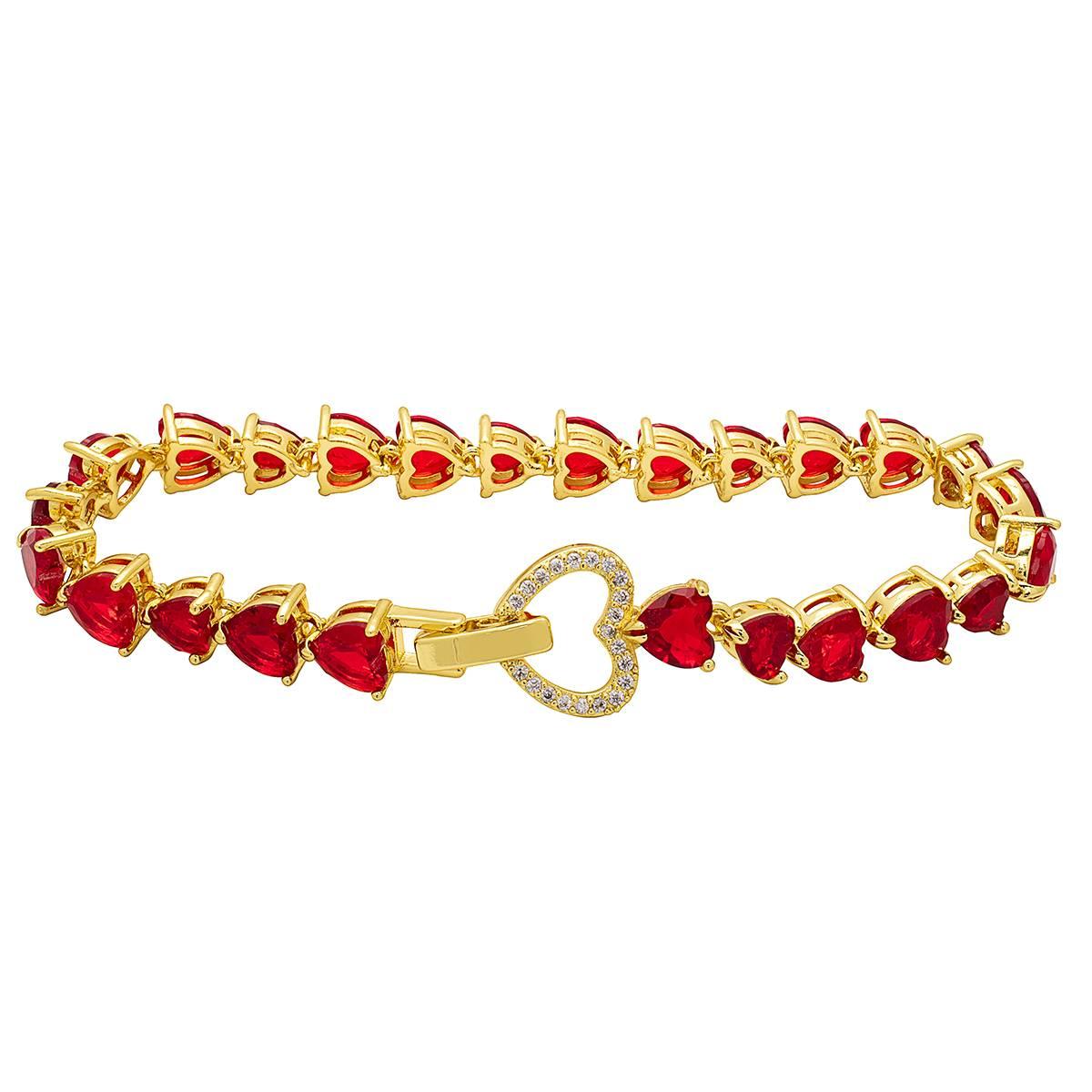 14kt. Gold Plated & Red CZ Heart Tennis Bracelet