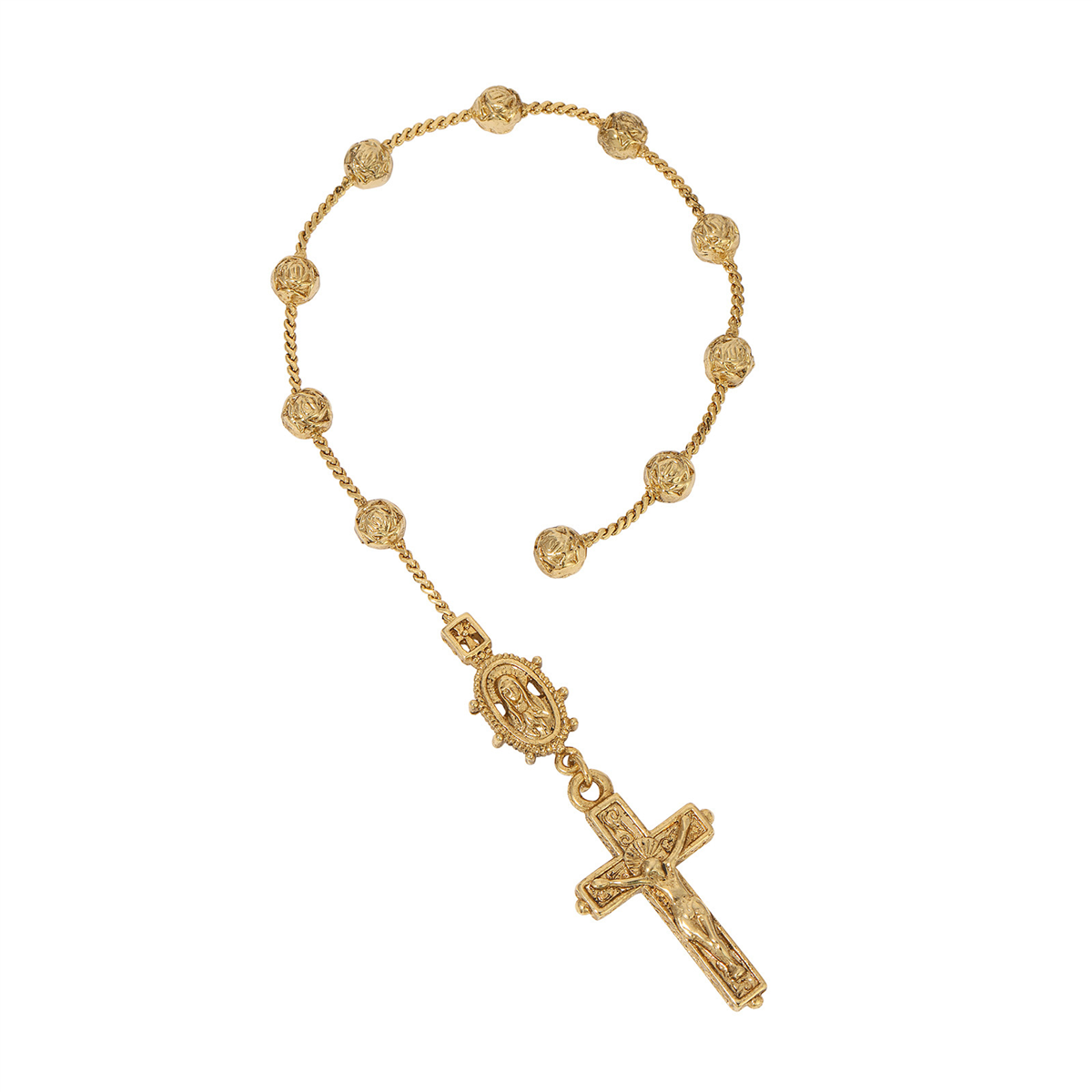 Symbols of Faith Gold Tone Crucifix Hand Rosary