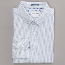Mens Denim & Flower Long Sleeve Dress Shirt - White/Blue