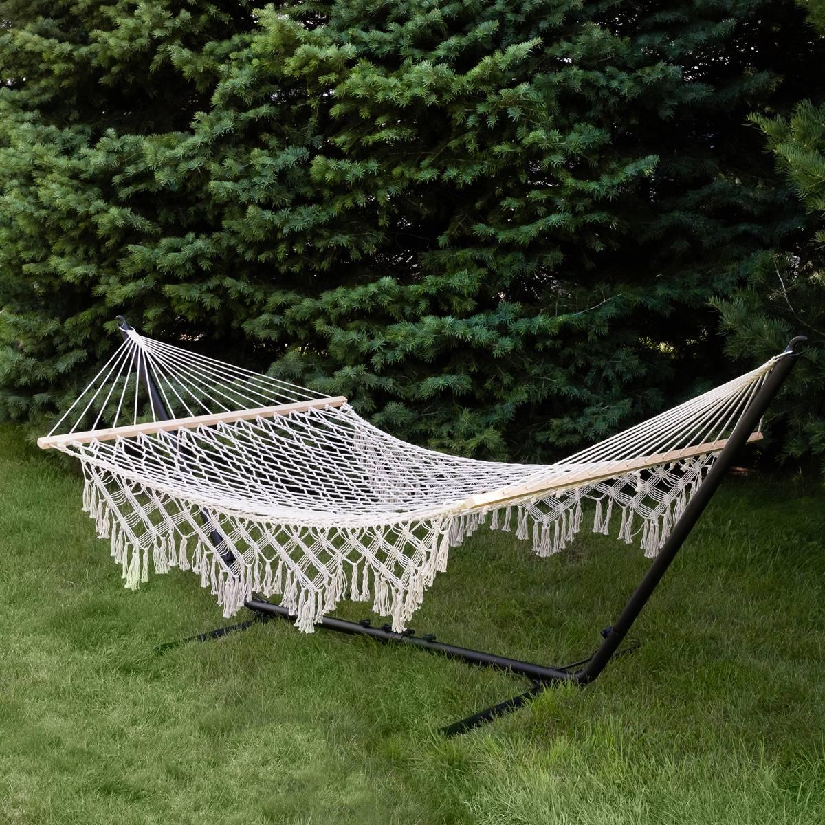 Northlight Seasonal Lattice Macrame Rope Hammock with Wooden Bars