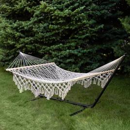 Northlight Seasonal Lattice Macrame Rope Hammock with Wooden Bars