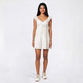 Juniors Trixxi Stripe Lace Trim Flutter Sleeve Skater Dress