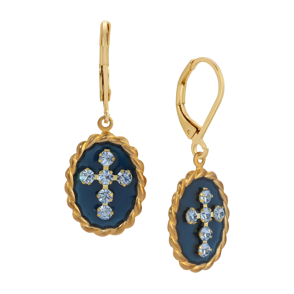 Symbols of Faith 14kt. Gold Dipped Oval Cross Leverback Earrings