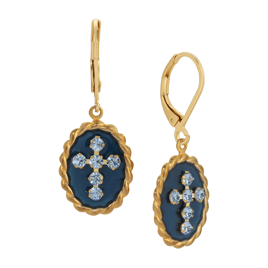 Symbols of Faith 14kt. Gold Dipped Oval Cross Leverback Earrings