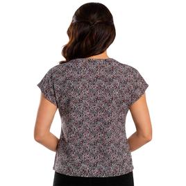 Petite Notations Short Sleeve Abstract Keyhole Neck Blouse