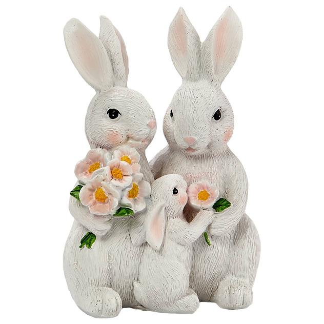 Resin Bunny Family with Flowers