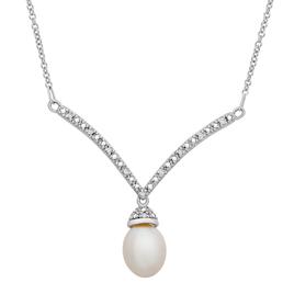 Gemstone Classics(tm) 1/20ctw. Diamond & Pearl Silver Necklace