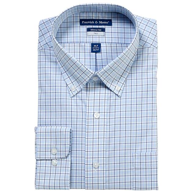 Mens Big & Tall Preswick & Moore® Stretch Dress Shirt- Plaid Blue