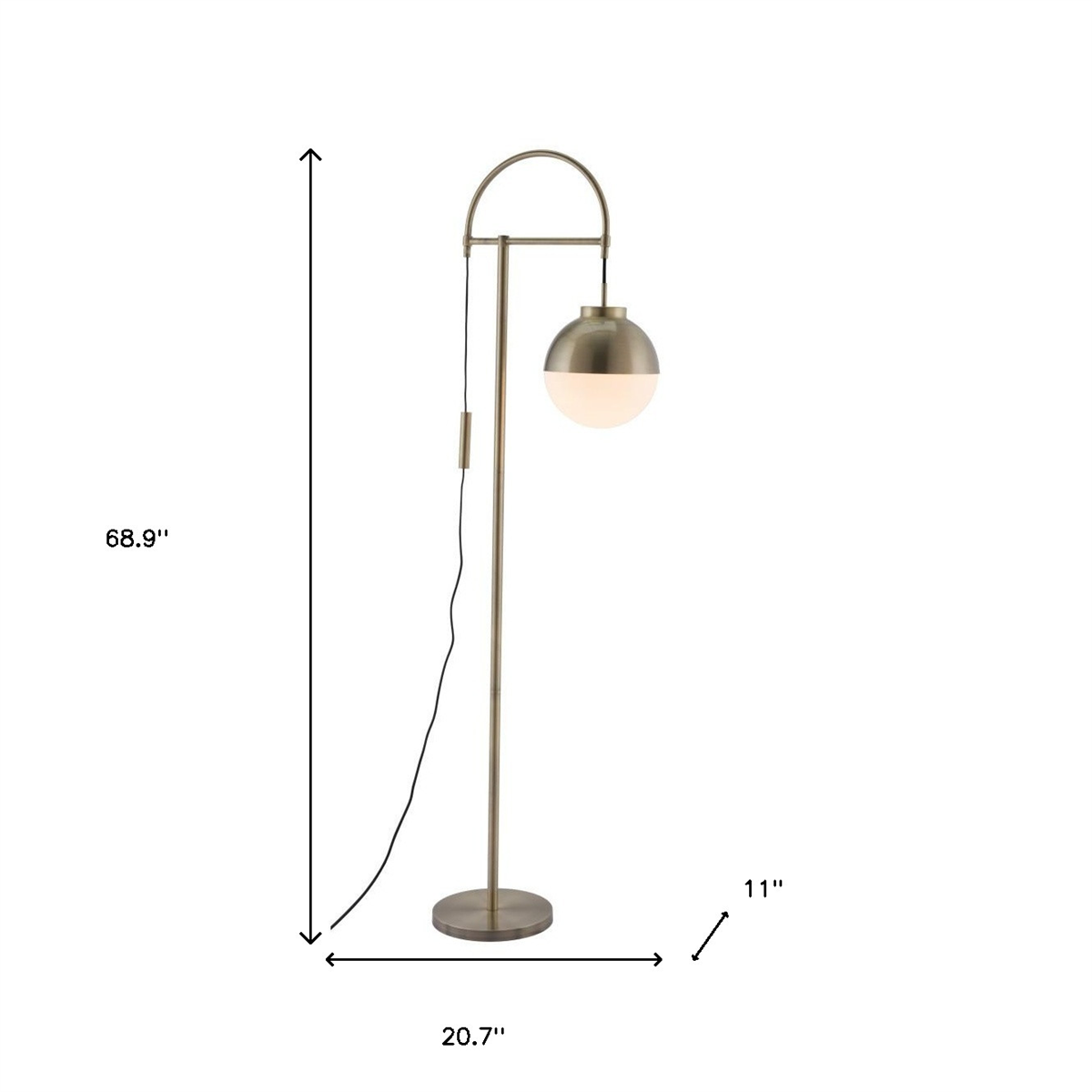 HomeRoots 69in. Bronze Steel Floor Lamp With Globe Shade