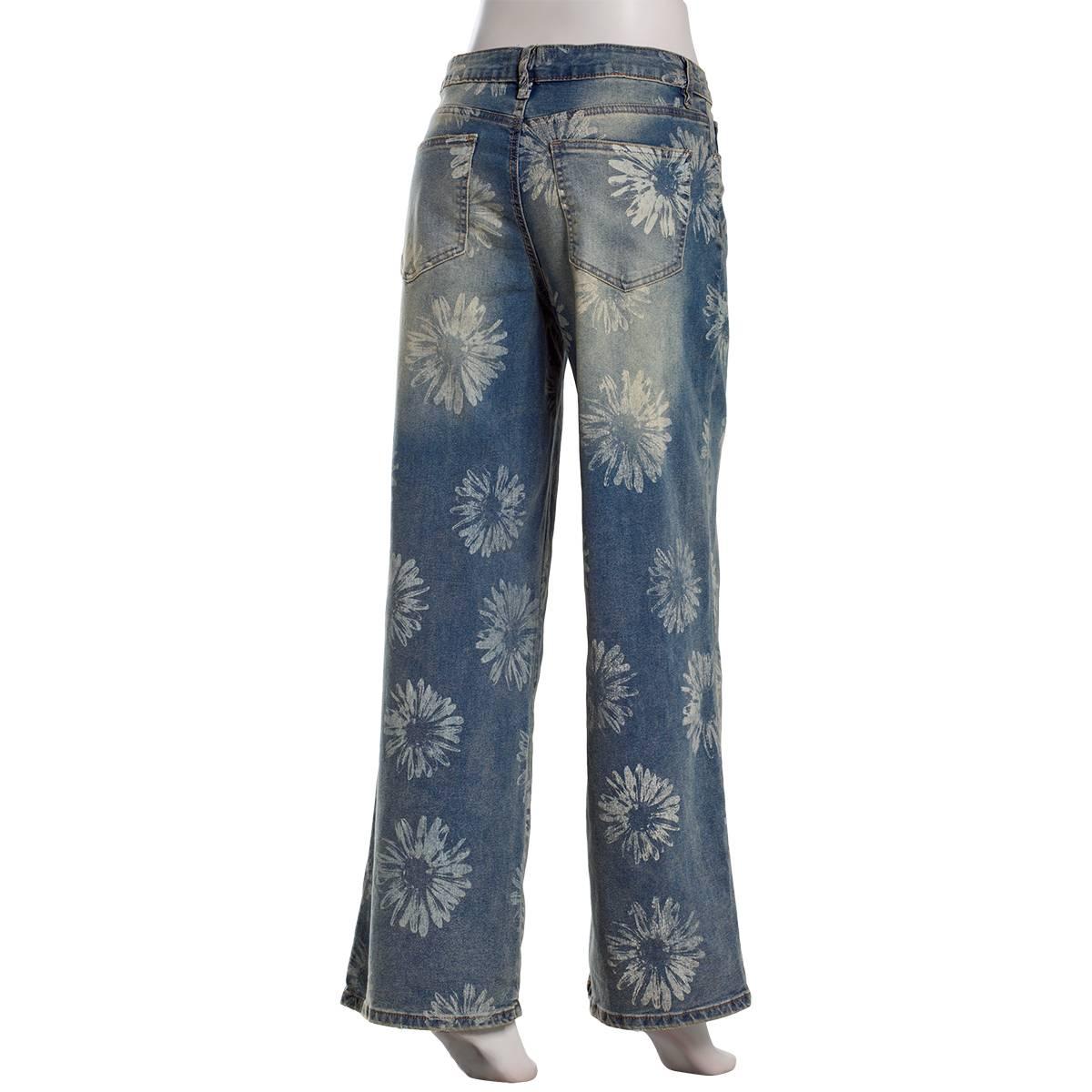 Juniors Madden Girl 90''s Wide Leg Discharge Print Flower Jeans