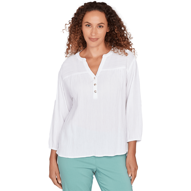 Womens Hearts of Palm Fresh Start 3/4 Sleeve Crinkle Blouse