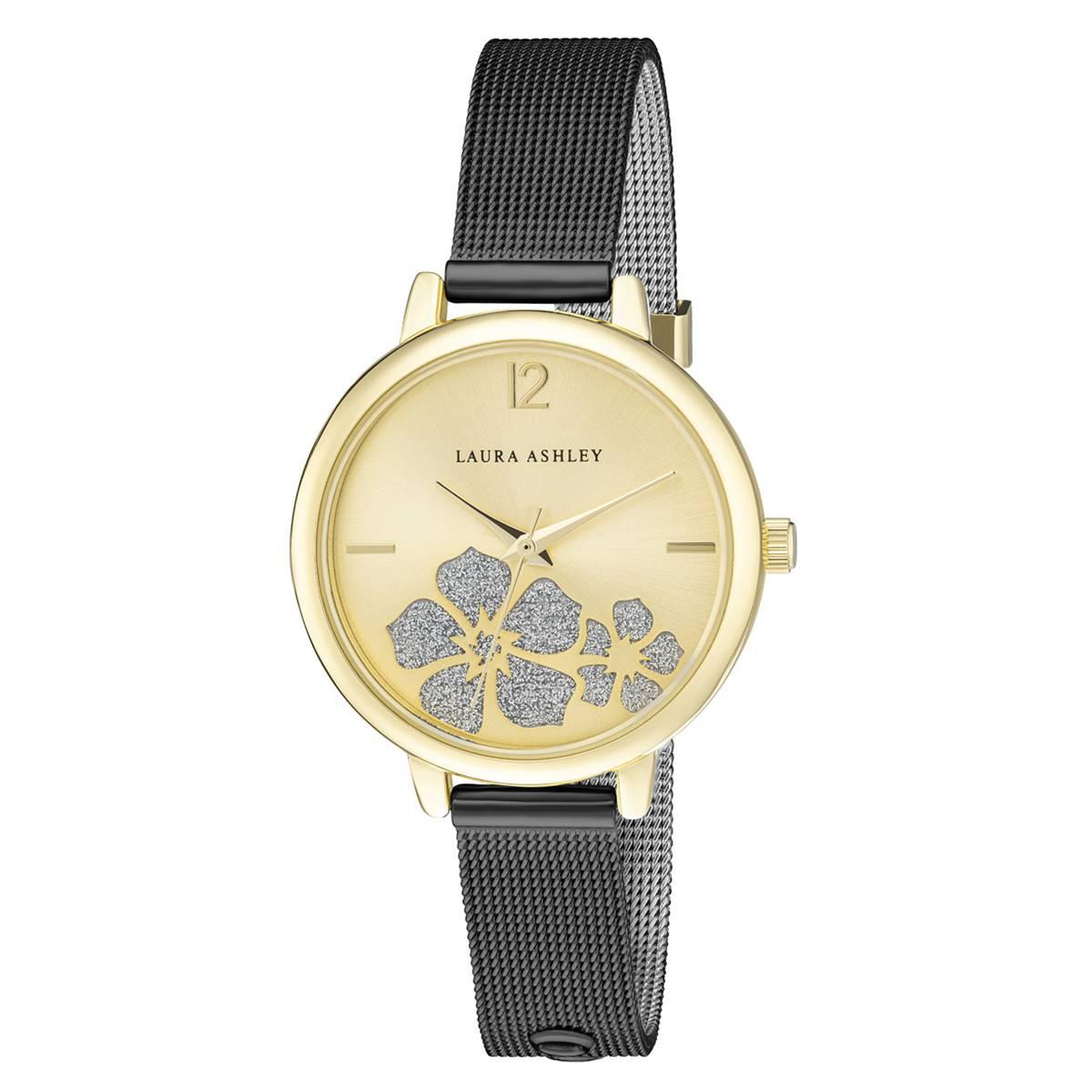 Womens Laura Ashley(R) Sunray Floral Stone Dial Watch - LA2028BK