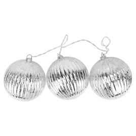 PENN 3pc. Lighted Silver Glass Ribbed Ball Christmas Ornaments
