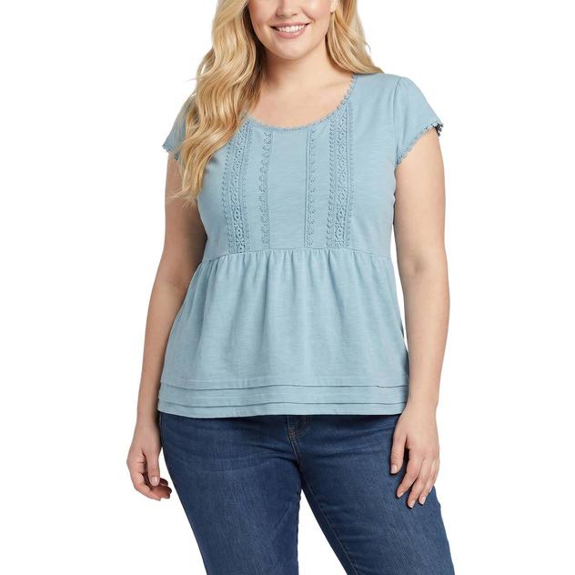 Plus Size NY Collection Short Sleeve Lace Detail Peplum Blouse