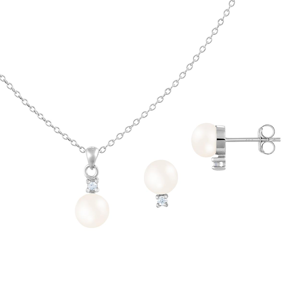 Splendid Pearls Sterling Silver Pearl Necklace &amp; Earrings Set