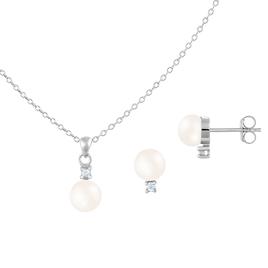 Splendid Pearls Sterling Silver Pearl Necklace &amp; Earrings Set